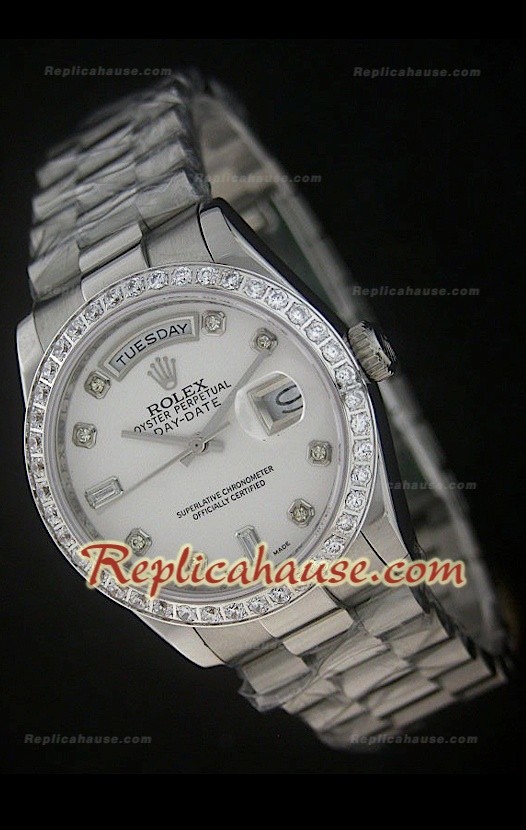 Rolex DayDate Reproducción Reloj Suizo con Esfera Perla 