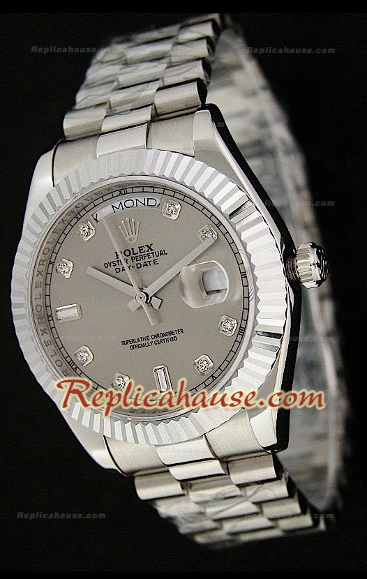 Reproducción Japonesa del Reloj Rolex Daydate de Dos Tonos y Esfera Gris