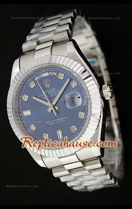 Rolex Daydate Reloj Suizo de Acero Inoxidable con Esfera en Azul oscuro