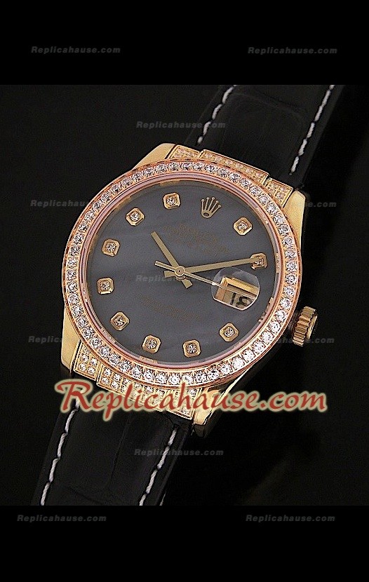 Rolex Datejust Reproducción Reloj Suizo para Hombres con Esfera Perla y Correa de Piel