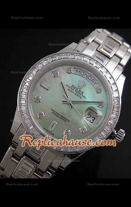 Rolex Daydate Reproducción Reloj Suizo con Esfera Madre Perla en Verde Green 