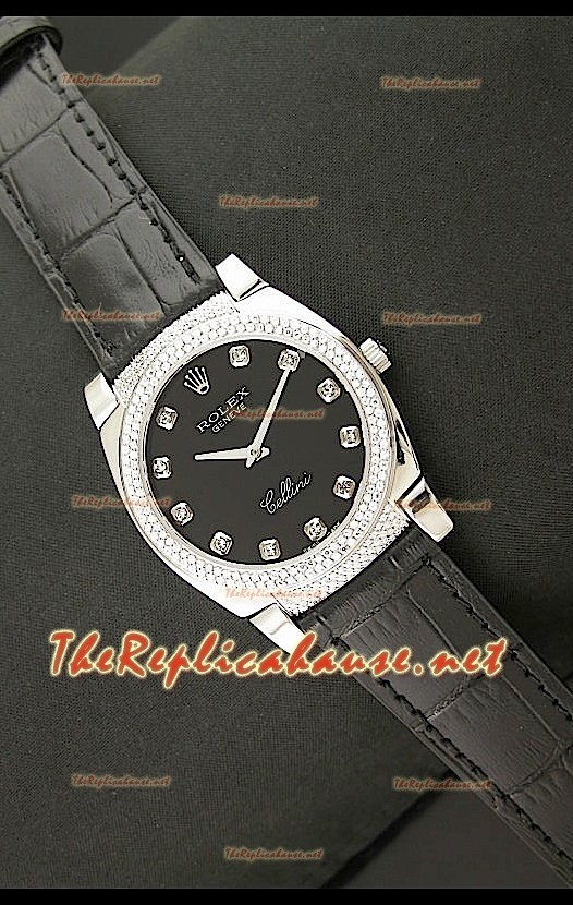 Rolex Celleni Reproducción Japonesa de Cuarzo Todo Negro y Diamantes