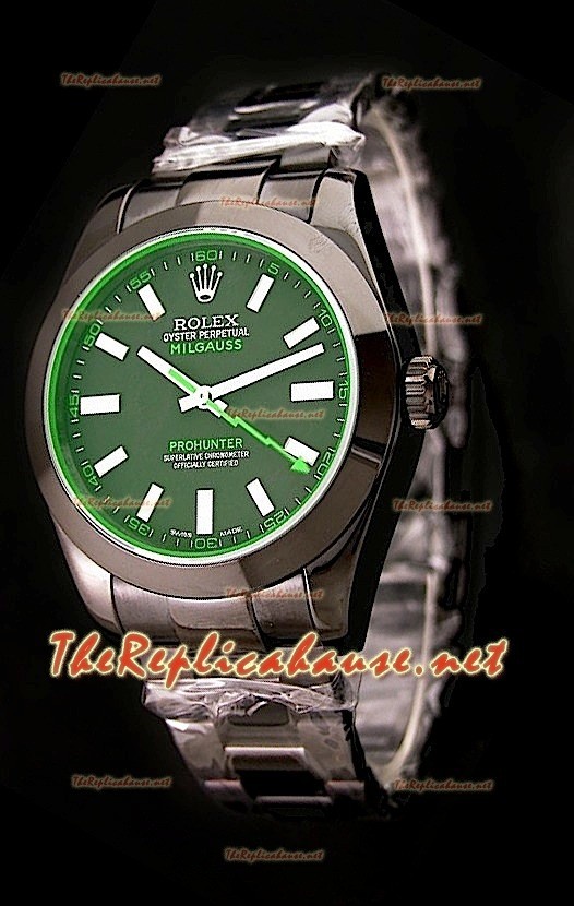 Rolex Pro Hunter Milgauss Reloj Suizo con Zafiro Verde Tintado