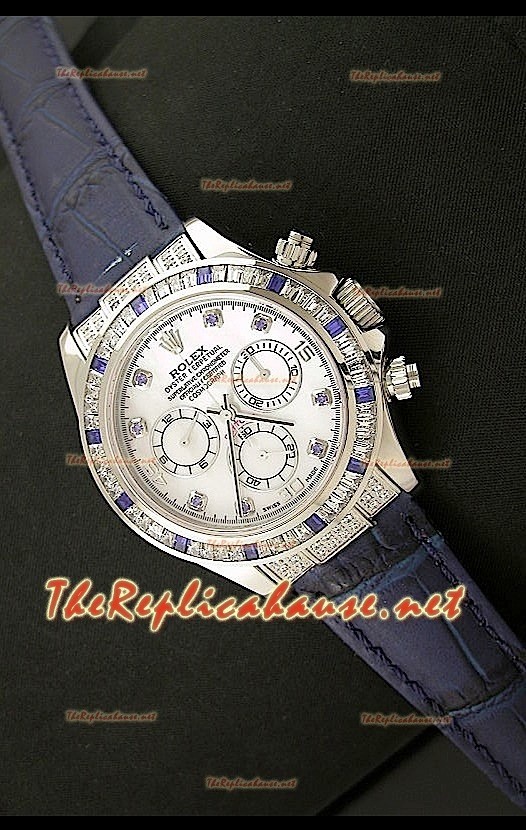 Rolex Daytona Reloj Cosmógrafo con Movimiento Suizo 7750 y Correa de Piel Púrpura