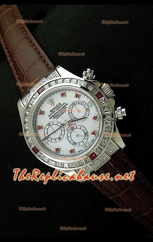 Rolex Daytona Reloj Cosmógrafo con Movimiento Suizo 7750 y Correa de Piel Marrón