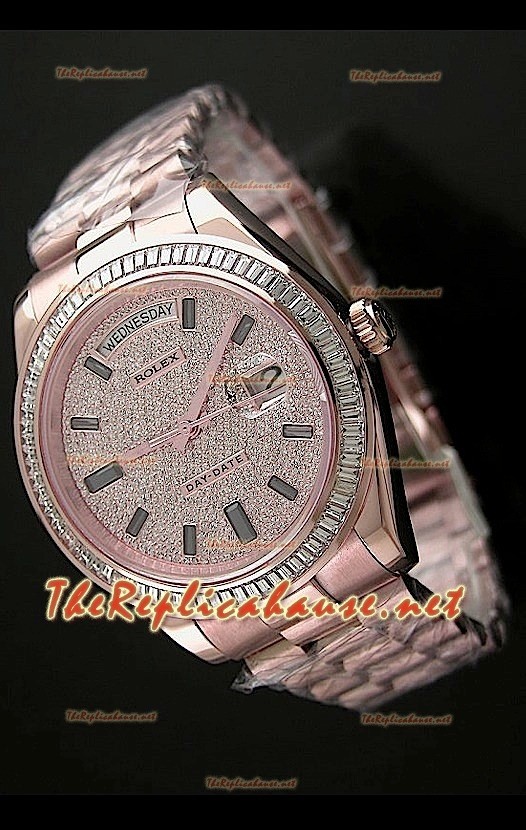 Rolex Daydate II Reloj Suizo - 41MM en Oro Rosa y Diamantes cuadrados en Bisel 