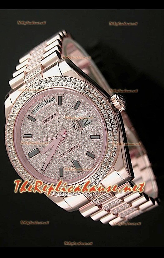 Rolex Daydate II Reloj Suizo - 41MM en Oro Rosa y Diamantes Redondos en Bisel