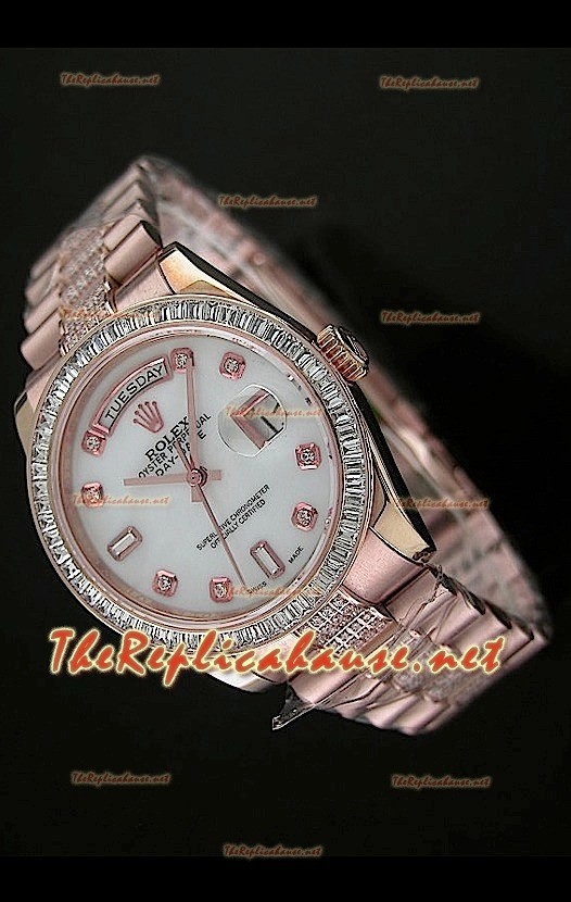 Rolex Daydate Reproducción Reloj Suizo - Reloj mediano de 37MM - Esfera Everose MOP