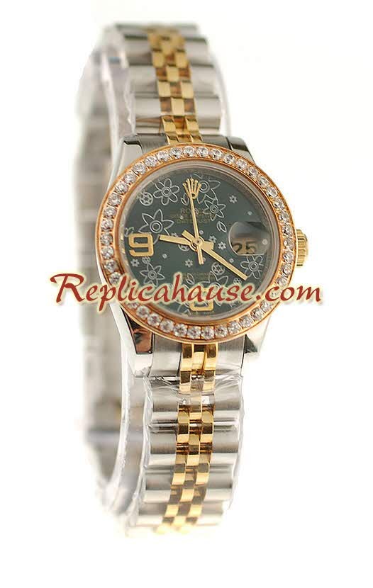 Rolex Suizo Réplica estampado floreado Datejust Reloj - tamaño dama