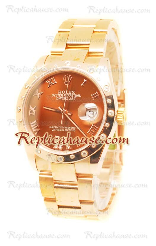 Datejust Rolex Reloj de imitación Japonés en Oro Rosa y Dial Marrón - 36MM