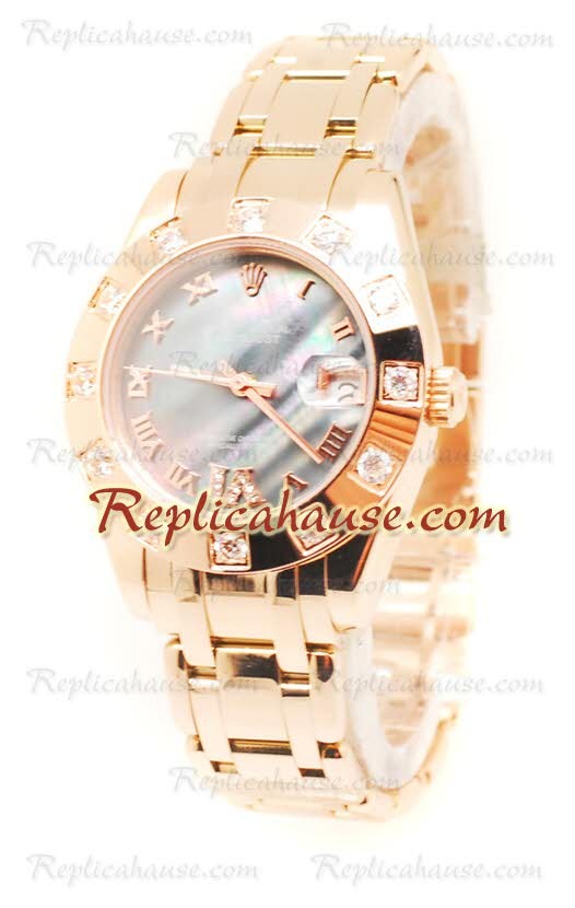 Pearlmaster Datejust Rolex Reloj Japonés en Oro Rosa y Dial color Perla - 34MM