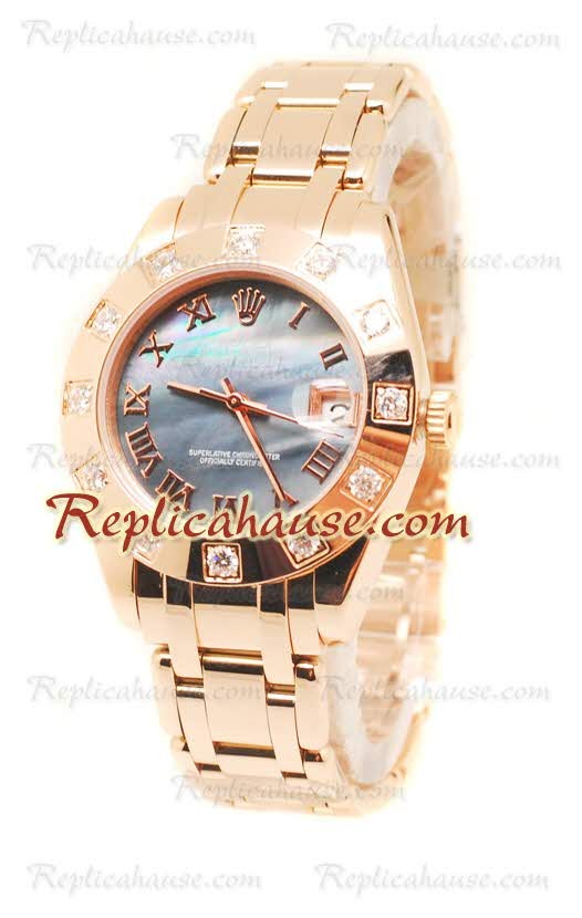 Pearlmaster Datejust Rolex Reloj Japonés en Oro Rosa y Dial color Perla - 34MM