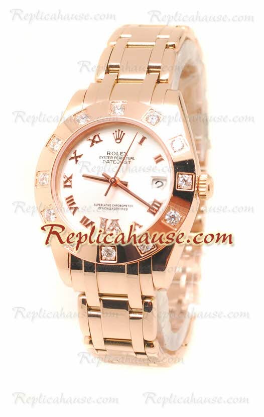 Datejust Rolex Reloj de imitación Japonés en Oro Rosa y Dial Blanco - 34MM
