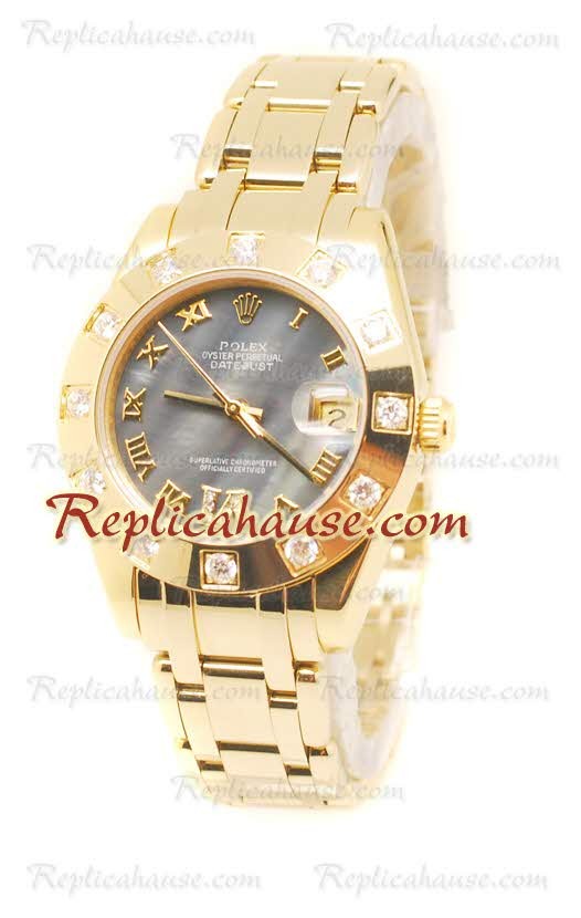 Pearlmaster Datejust Rolex Reloj Japonés en Oro Amarillo y Dial gris color Perla - 34MM
