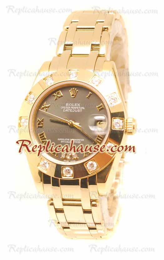 Datejust Rolex Reloj de imitación Japonés en Oro Rosa y Dial Gris - 34MM