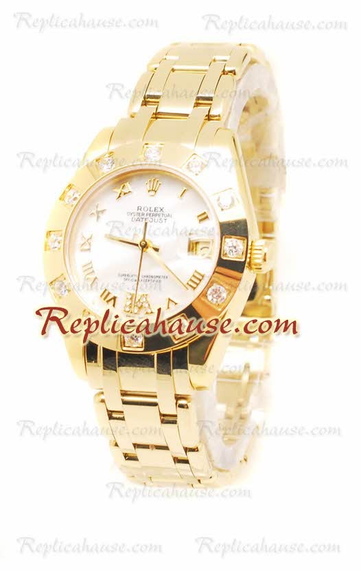 Pearlmaster Datejust Rolex Reloj Japonés en Oro Amarillo con Dial Color Perlado - 34MM