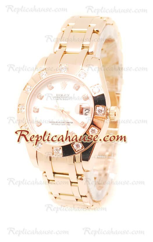Pearlmaster Datejust Rolex Reloj Japonés en Oro Rosa con Dial Color Perlado - 34MM