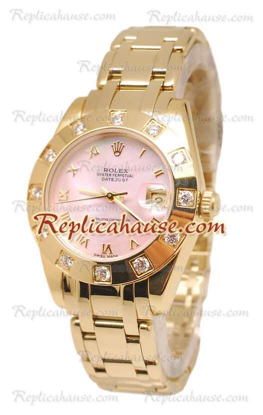 Pearlmaster Datejust Rolex Reloj Japonés en Oro Amarillo con Dial Rosa Perlado - 34MM