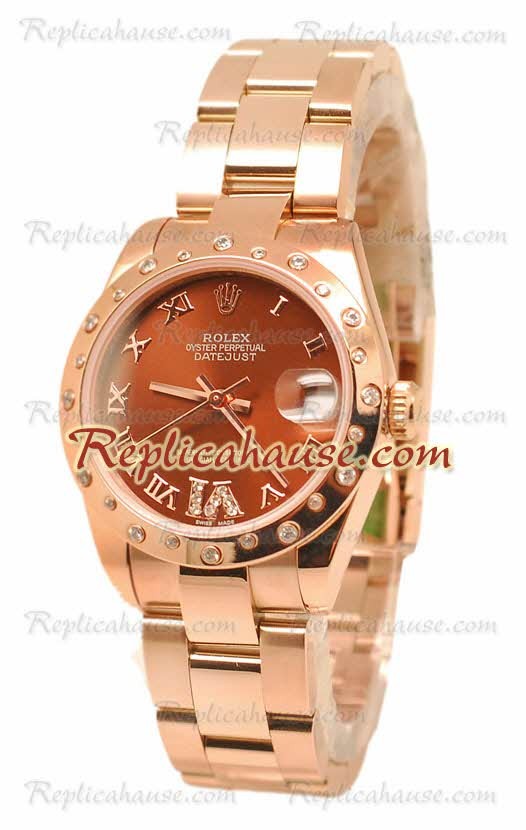 Datejust Rolex Reloj Suizo en Oro Rosa y Dial Marrón - 36MM