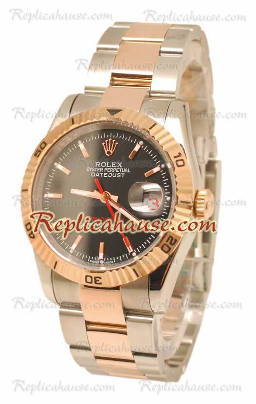 Datejust Turn O Graph Rolex Reloj Japonés in Dial en oro rosa Negro 