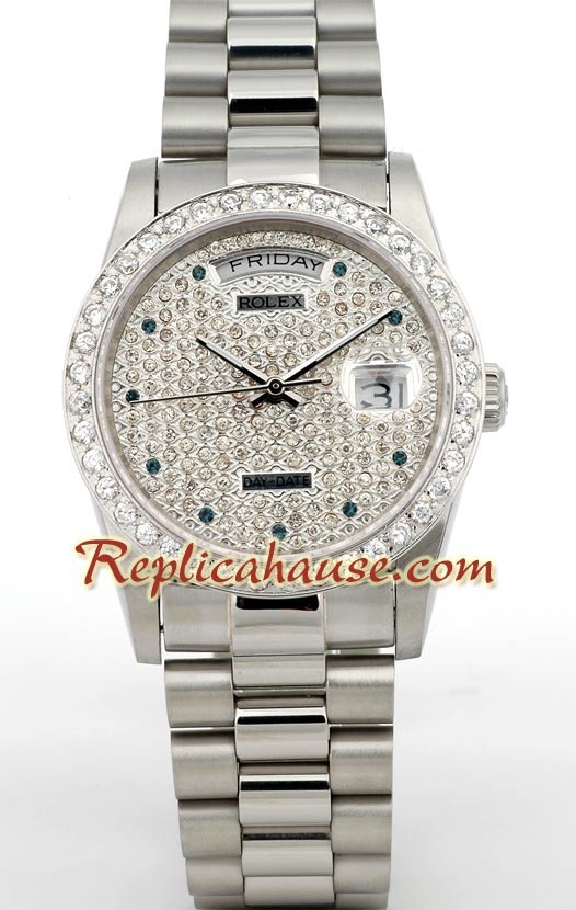 Rolex Réplica Day Date Silver - Diamond