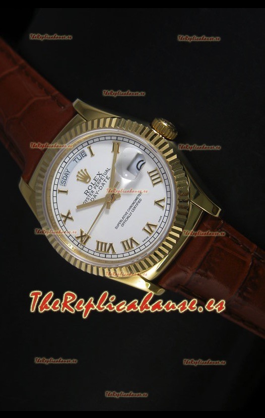 Rolex Day Date 36MM Reloj Réplica Suizo en Oro Amarillo - Dial Blanco