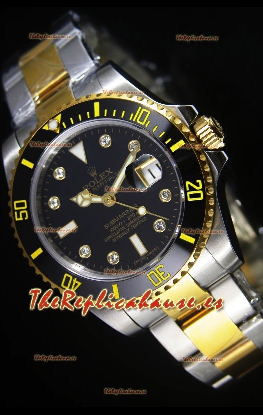 Rolex Submariner Reloj Suizo Dial Negro Marcadores de Hora en DIamantes