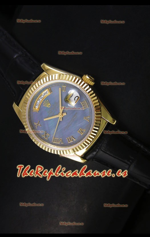 Rolex Day Date 36MM Reloj Réplica Suizo en Oro Amarillo - Dial Azul MOP