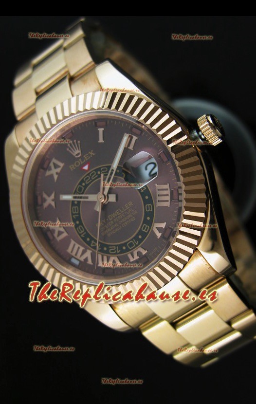 Rolex Sky-Dweller Reloj de Oro Amarillo de 18K, Dial Marrón con Numerales Romanos