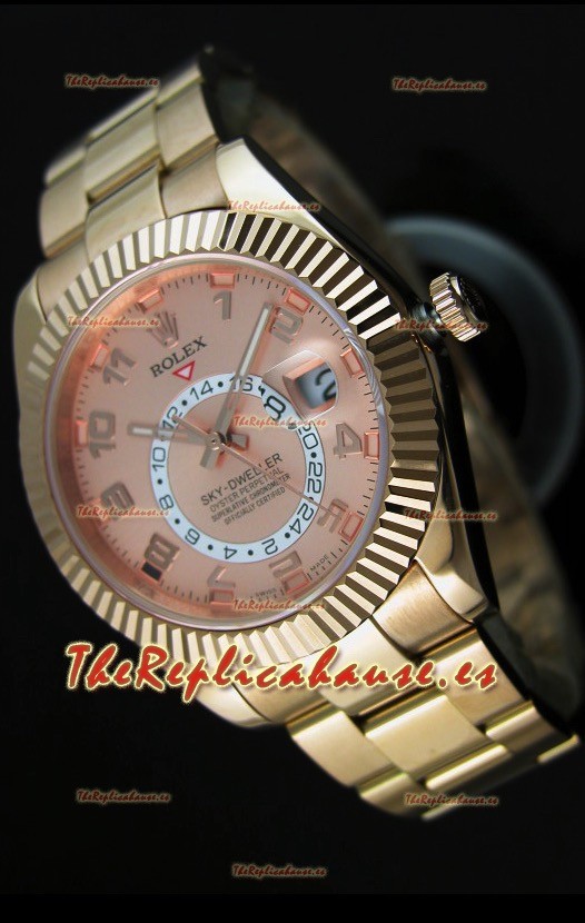 Rolex Sky-Dweller Reloj de Oro Amarillo de 18K Dial en color Salmón con Numerales Arábigos