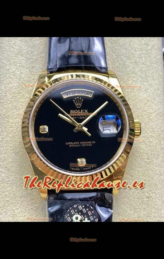 Reloj Rolex Day Date 128238 de oro amarillo con esfera negra, réplica de alta calidad
