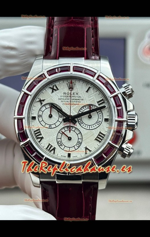 Reloj Rolex Daytona 116589SALV con movimiento libre, oro blanco, rubíes rojos y meteorito, superclon