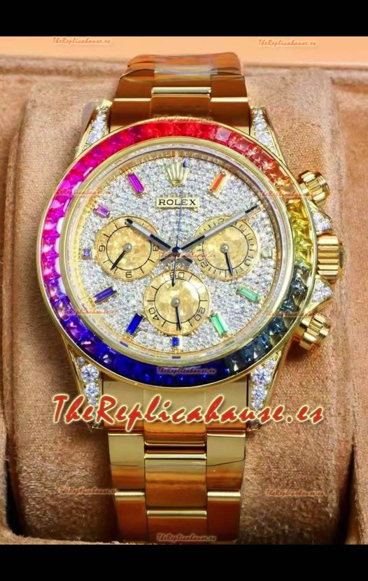 Reloj Rolex Daytona 116568 de oro rosa con esfera pavimentada de moissanitas, réplica de alta calidad