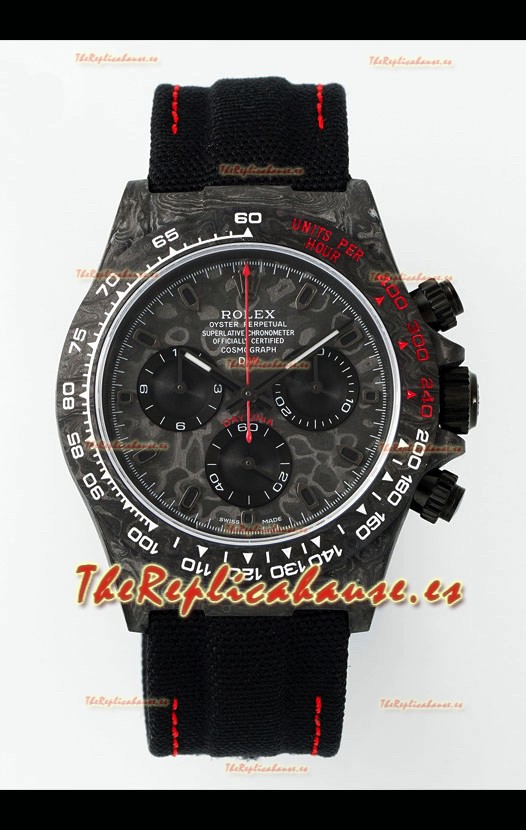 Reloj Rolex Daytona DiW con caja de carbono forjado y correa de nailon negra, réplica de alta calidad