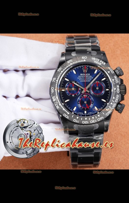 Reloj Rolex Daytona Blaken 4131 con movimiento y esfera azul, réplica de alta calidad
