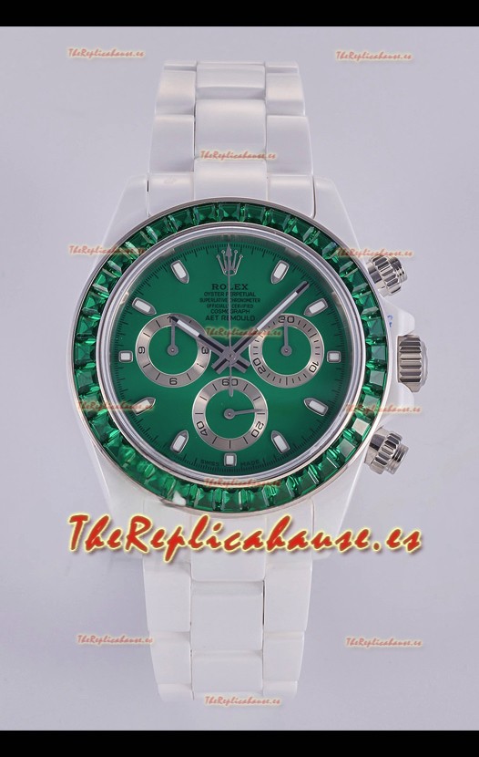 Reloj Rolex Daytona AET de cerámica blanca con esfera verde y movimiento 4130, superclon