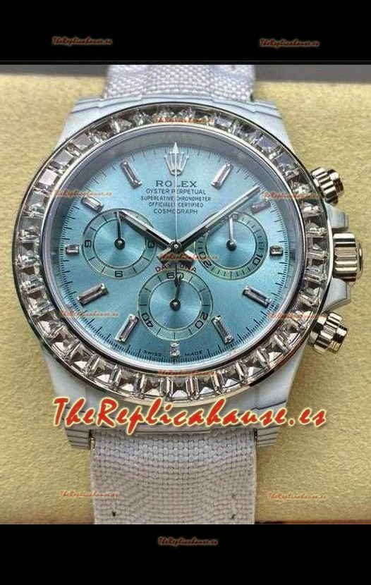Reloj Rolex Daytona TPT con caja, esfera azul hielo y correa de nailon, réplica de alta calidad