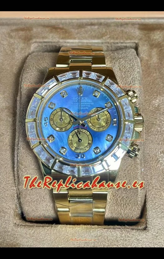 Reloj Rolex Daytona 116568 Superclon de oro amarillo con esfera azul perlada
