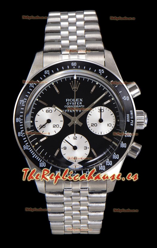 Reloj Rolex Daytona Paul Newman 37MM Tiffany & Co con esfera negra y cuerda manual, superclon