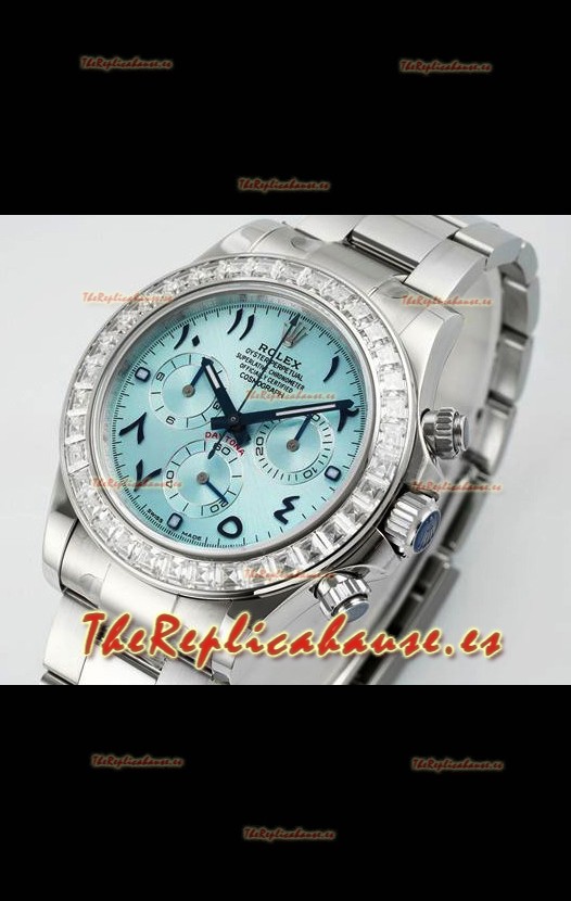 Reloj Rolex Daytona 116519 de acero inoxidable con esfera azul hielo y números arábigos, réplica de alta calidad