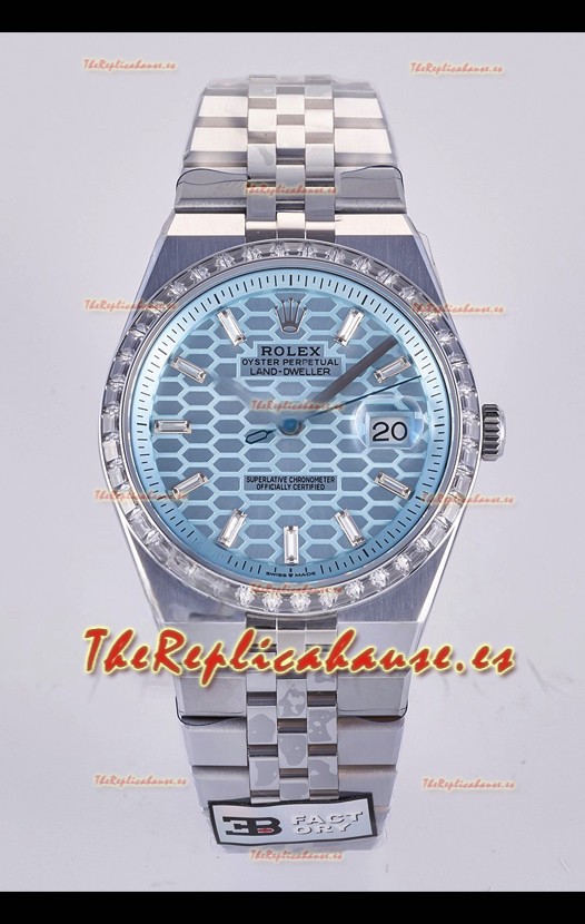 Reloj Rolex Land-Dweller 127336 Ice Blue Honeycomb Diamonds de 40 mm, réplica de alta calidad