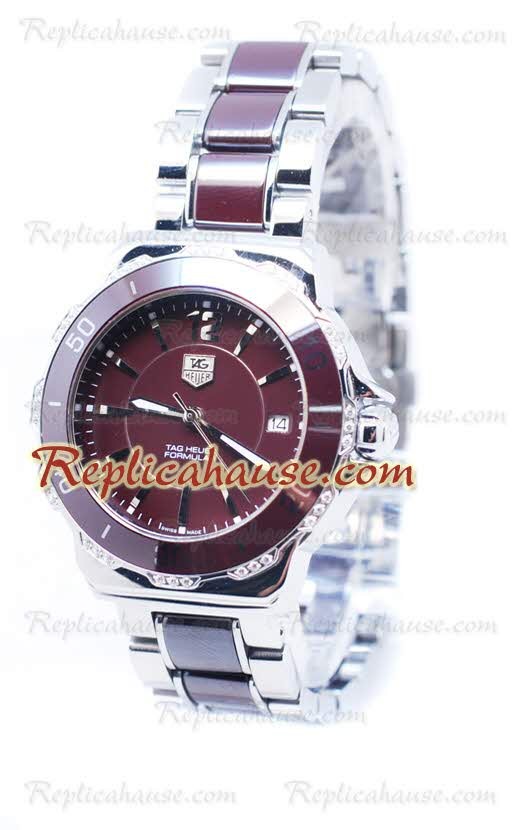 Tag Heuer Formula 1 Quartz Brown Ceramic Bisel de diamantes Reloj
