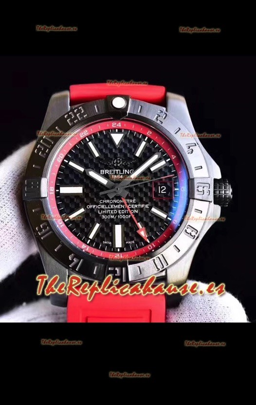 Breitling Chronometre GMT Reloj Réplica Suizo a Esepejo 1:1 con Dial de Carbono y Correa de Goma
