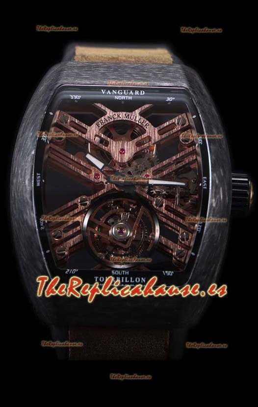 Franck Muller Vanguard Skeleton Tourbillon Reloj Réplica Suizo Negro Carbono