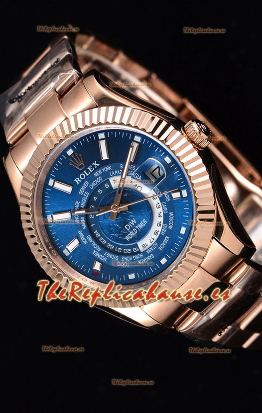 Rolex SkyDweller Reloj Suizo Caja de Oro Rosado de 18 K - Edición DIW Azul Oscuro