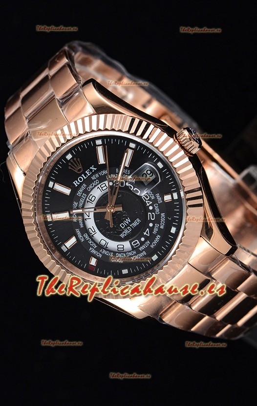 Rolex SkyDweller Reloj Suizo Caja de Oro Rosado de 18 K - Edición DIW Dial Negro