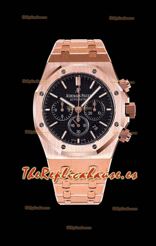 Audemars Piguet Royal Oak Chronograph Caja de Oro Rosado Dial Negro - Reloj Réplica 1:1