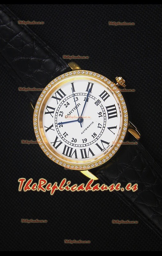 Cartier "Ronde De Cartier" Caja de Oro Amarillo, Bisel con Diamentes Creados en Laboratorio
