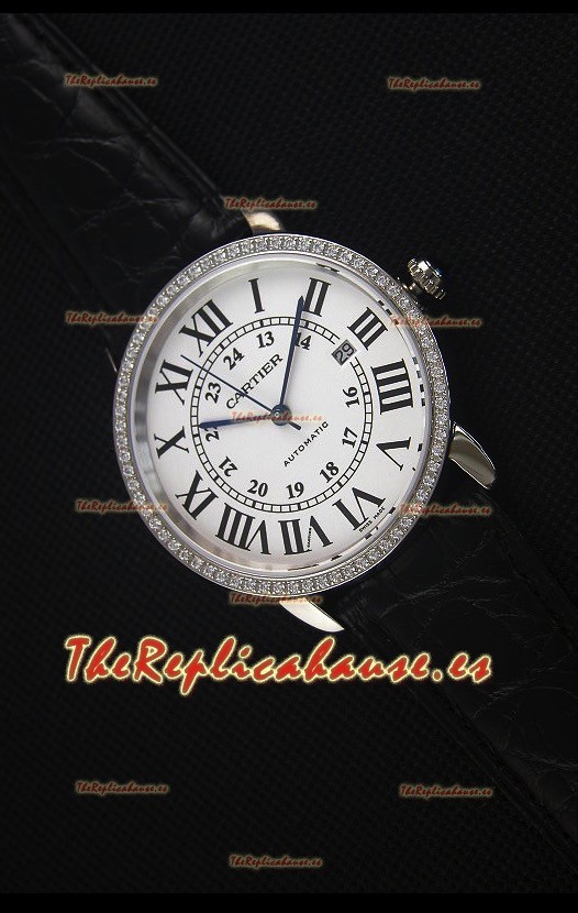 Cartier "Ronde De Cartier" Caja de Acero Inoxidable, Bisel con Diamentes Creados en Laboratorio