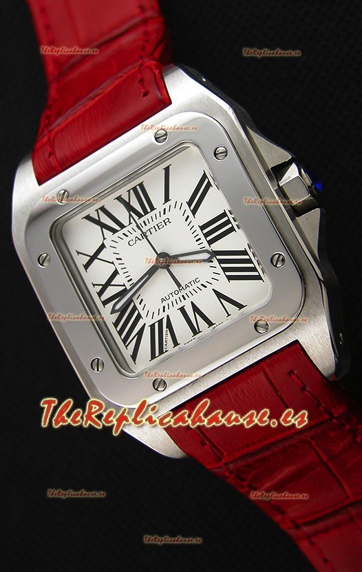 Cartier Santos De Cartier Reloj Réplica a Espejo 1:1 Correa Roja 33MM Reloj de Mujeres